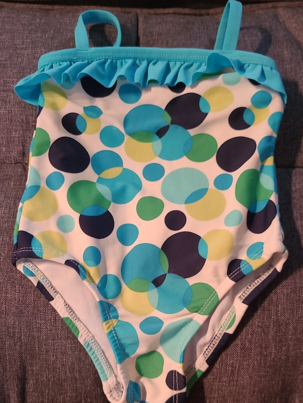 Girls One-Piece Swimsuit with Teal Ruffle and Polka Dots